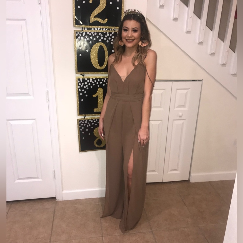 Brown Jumpsuit with Leg Slits